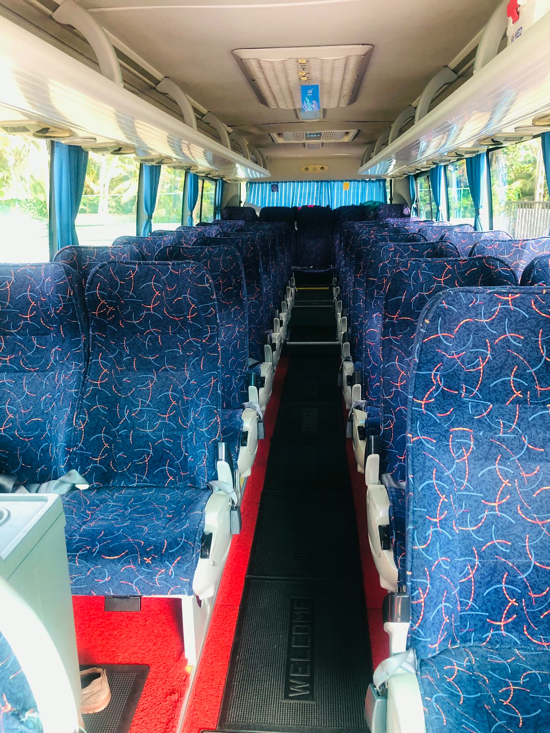Inside the coach: reclining seats and curtains